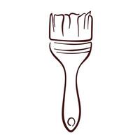 Paint brush in line art style working tool. Hand drawn design for hardware store isolated on a white background. vector