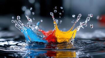 Colorful water splash with a red, yellow and blue splash photo