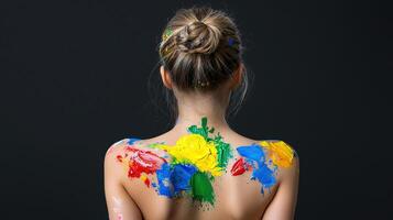 A woman with her back painted with paint photo