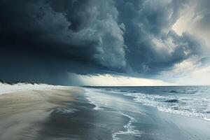 A beach with a stormy sky and waves photo