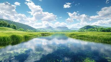 A beautiful landscape with a river and grass photo