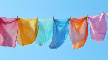 A line of colorful cloths hanging on a clothesline photo
