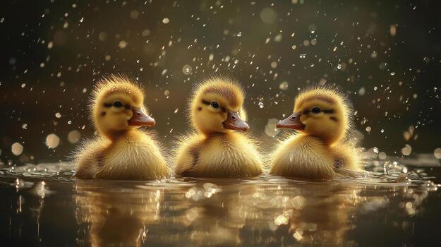 Three ducks in the rain photo