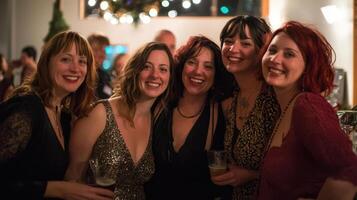 A group of women at a party smiling and holding drinks photo