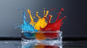 Colorful water splash in a glass photo