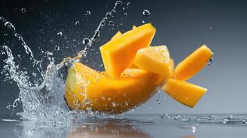 A mango being splashed with water photo
