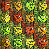 Seamless Escher Style Tessellation with Cute Cartoon Fish in Bright Colours Arranged Diagonally vector