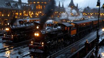 Two trains on the tracks photo