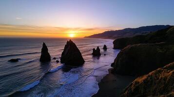 Sunset at the pacific coast, oregon photo