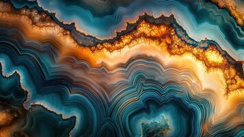 Bold blue and orange hues intertwine in a mesmerizing abstract composition, evoking the look of polished agate or natural stone. The detailed patterns create depth and movement photo