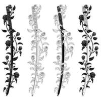 Ancient Japanese katana adorned with a wreath of roses vector