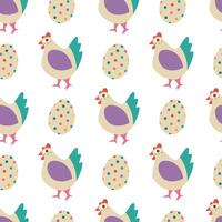 Chicken and Easter egg seamless pattern. Cute decorative bird and polka dot egg. illustration for wrapping paper, textile, background, greeting card vector