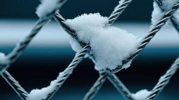 A chain link fence covered in snow photo