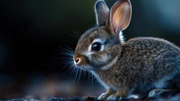 A small rabbit is sitting on the ground photo