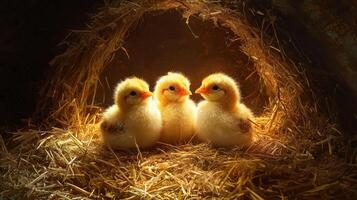 Three baby chicks in a nest photo