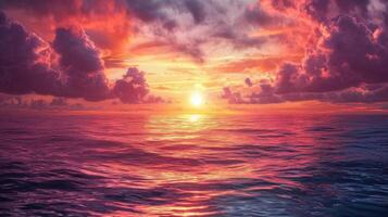 A sunset over the ocean with clouds and water photo