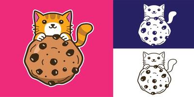 set of cat with cookies good for logo, sticker, badge, element design, etc vector