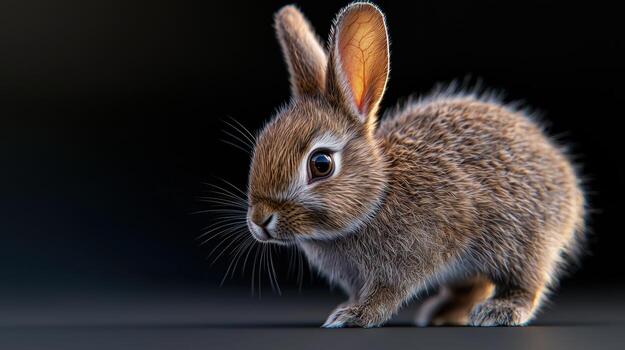 A small rabbit is standing on a black surface photo
