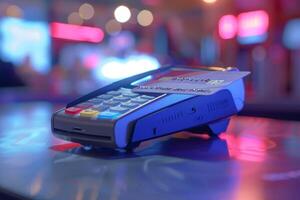 A credit card reader sitting on top of a table photo