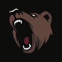 A bear head with its mouth open on a black background vector