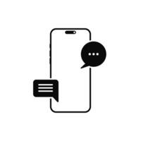 Black and white illustration of a phone with a speech bubble vector
