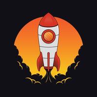 Rocket flight with sunset background vector