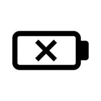 Battery icon with x symbol on white background vector