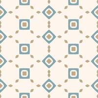 Minimal Geometric Seamless Pattern. Blue Gold Monogram Abstract Florals Design on Light Beige Background. Classy Repeat Retro Style for Branding Label Wrapping Paper Prints Fabrics Textile Wallpaper vector
