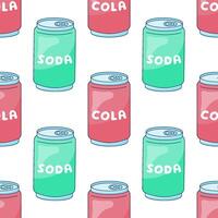 A pattern with cans of coke and soda. Seamless texture on transparent background vector