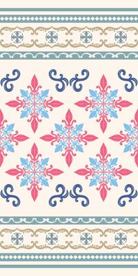 Exquisite Mosaic Scroll Ornament Embroidery Design Rich Multi Cool Color on Beige Background. Royal Elegance Silk Decoration Scroll Ornament Border Seamless Pattern Detailed Decoration Style