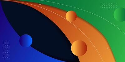Simple green and orange geometric business banner design. Creative banner design with wave shape and lines on blue background for template. Simple horizontal banner. Eps10 vector