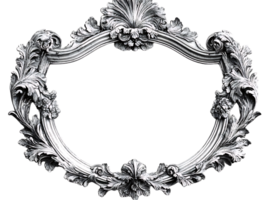 Ornate Frame, Silver Rococo Design, Transparent Background, Ideal for Design Projects png