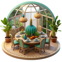 serene abstract Serene Garden Dining Room Plants, Table Setting, and Dome high resolution png