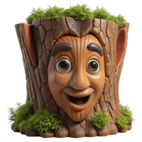 Smiling Tree Stump Face 3D Render png