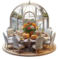 beautiful classic Autumn Greenhouse Dining Festive Table Setting high resolution png