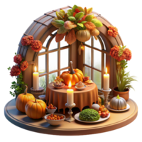 magnificent classic Autumn Harvest Window Scene Festive Table Setting authentic png