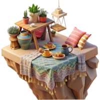 extraordinary creative Cozy Outdoor Tea Party Scene Plants, Table Setting, and Tranquil View professional png