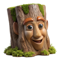 Smiling Tree Stump Cartoon Character 3D Render png