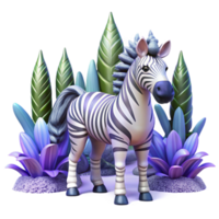 Adorable Cartoon Zebra in Lush Foliage png