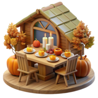 Autumn Harvest Table Setting in Cozy Cabin png