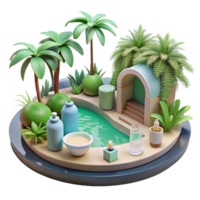 serene vintage Serene Oasis 3D Render of Tropical Pool and Pavilion high quality png