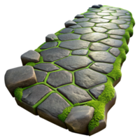 extraordinary artistic Stone Path, Mossy, Game Asset, 3D Render, Hexagon, Cobblestone, Texture, Fantasy, Nature, Walkway authentic png