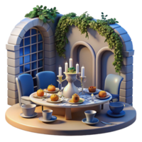 serene classic Romantic Dinner Table Setting Candles, Plants, and Archways original png