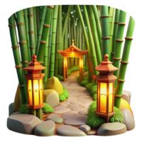 Serene Bamboo Forest Path with Lanterns png