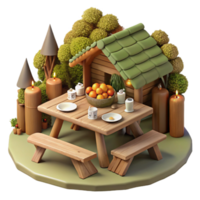 impressive creative Rustic Wooden Picnic Table Setting in a Cozy Cabin 4K png