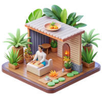 Relaxing Indoor Oasis 3D Render of Serene Home Space png