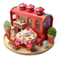 vibrant contemporary Enchanted Tea Party Train A Whimsical 3D Render high resolution png