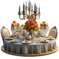 elegant classic Elegant Dinner Table Setting with Candelabra and Floral Arrangement authentic png