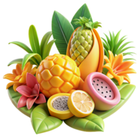 magnificent rustic Tropical Fruit Still Life Pineapple, Mango, Passion Fruit, Lemon authentic png
