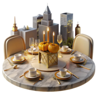 stunning artistic Elegant Autumn Dinner Party Cityscape Setting authentic png